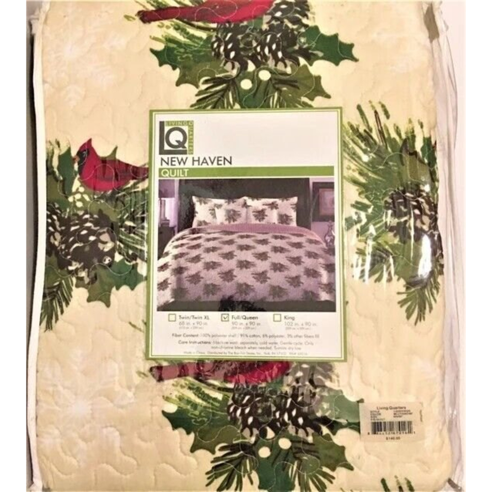 Reversible Red Winter Cardinal Full or Queen Comforter Quilt New Haven 90" X 90"